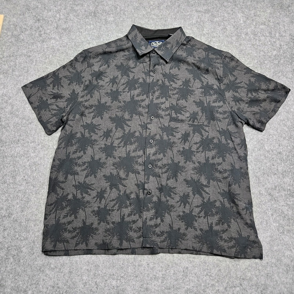 Nat Nast Men's Silk‎ Hawaiian Shirt Palm Trees Black Gray Shadowed XL